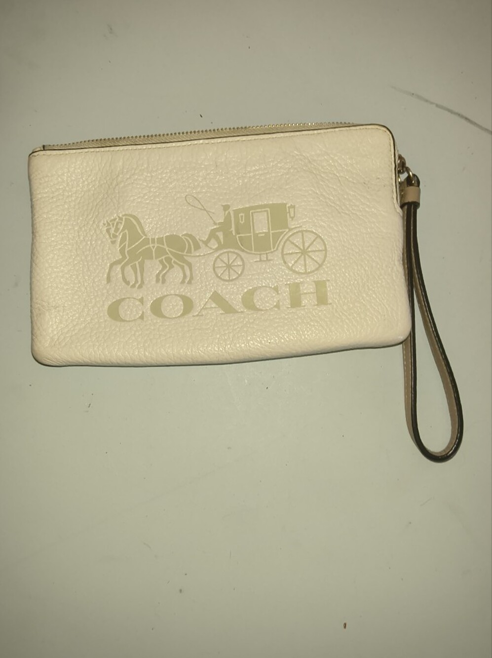Vintage COACH Cream Leather Wristlet Pouch with Signature Logo